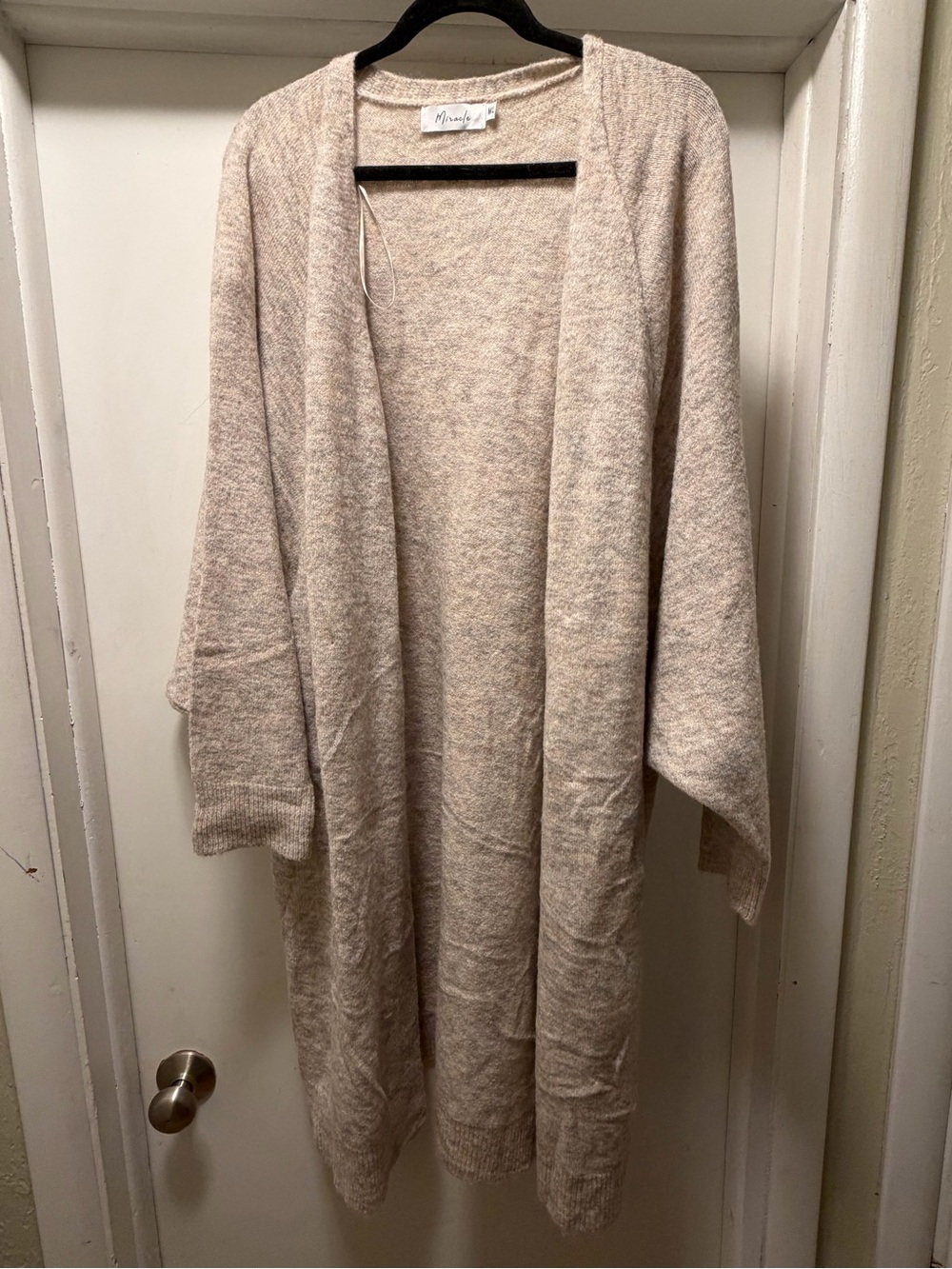 Miracle Long Open-Front Women's Cardigan Sweater in Beige Heather